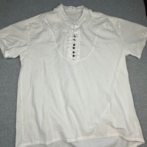 ChArmkpR White Textured Short Sleeve Henley Shirt Mandarin‎ Collar XL